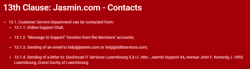 Jasmin Contact Adresses