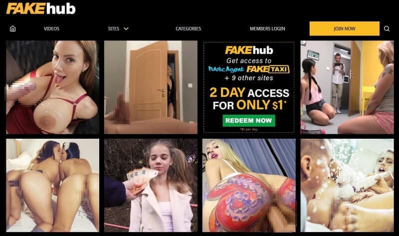 FakeHub homepage shows a lot of fake scenario porn videos